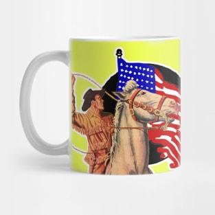 Cowboy lassoing cattle at American rodeo Mug